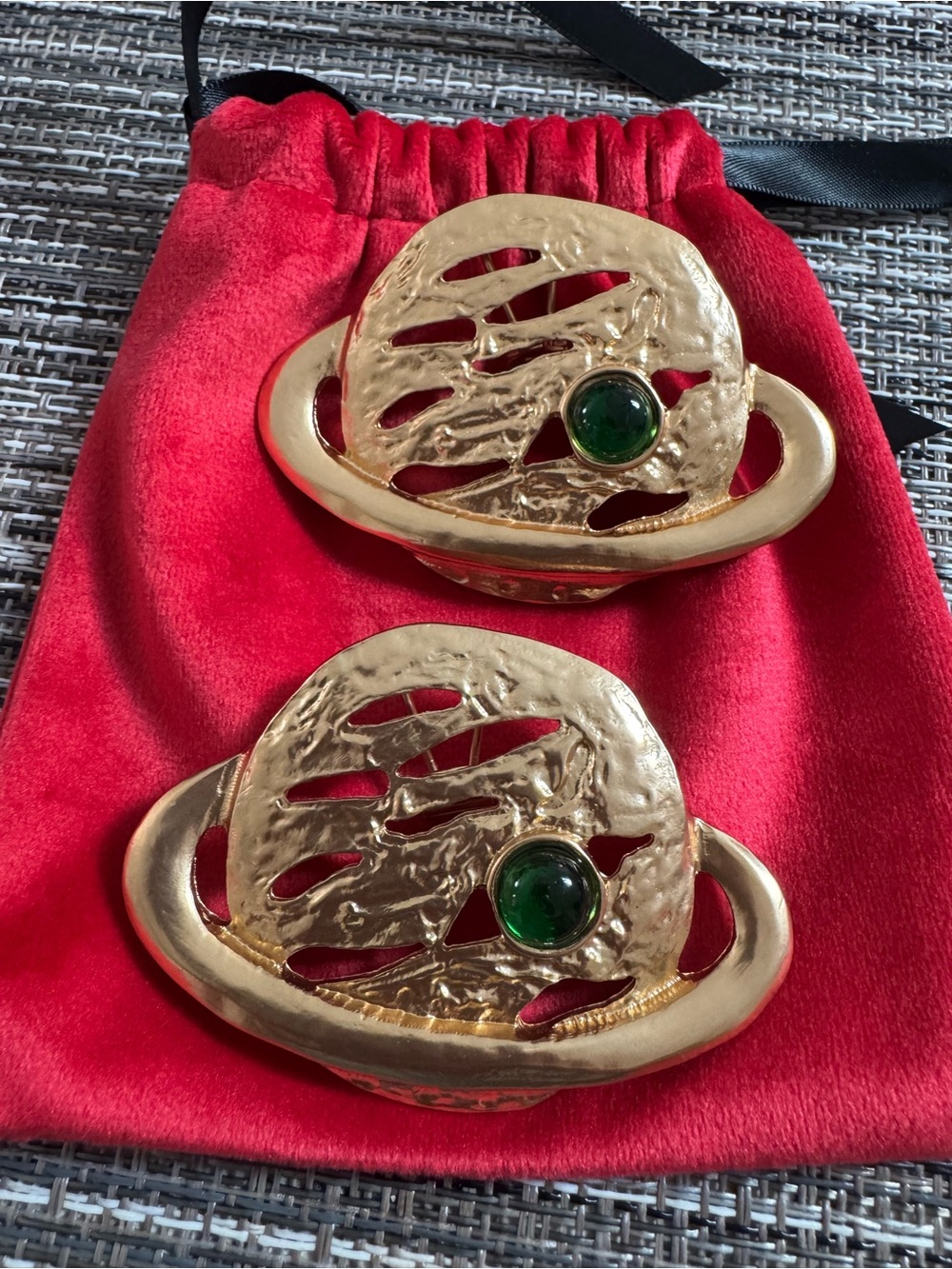 Schiaparelli Gold-Tone Planet Motif Earrings with Green Accent